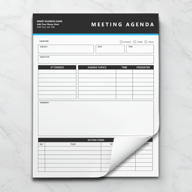 Bloco De Notas Business Name Simple Meeting Agenda Notepad (Criador carregado)
