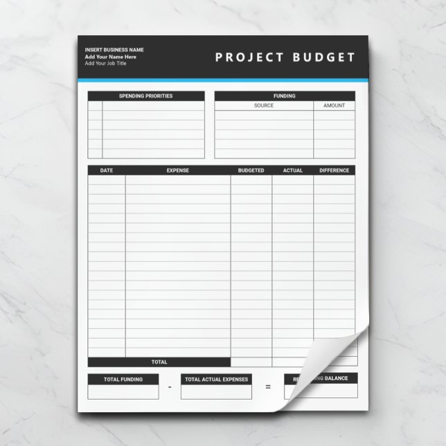 Bloco De Notas Business Project Budget Template Sheets Notepad (Criador carregado)
