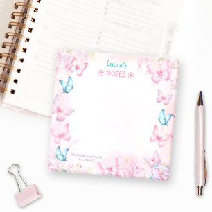 Bloco De Notas Butterfly Pink Purple Floral Name