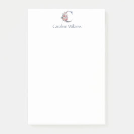 Bloco De Notas C Monograma Floral Azul Personalizado