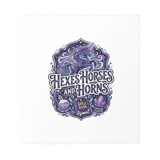 Bloco De Notas Cabra Unicórnio Hexes Cavalos e Chifres POD Pronto (Frente)