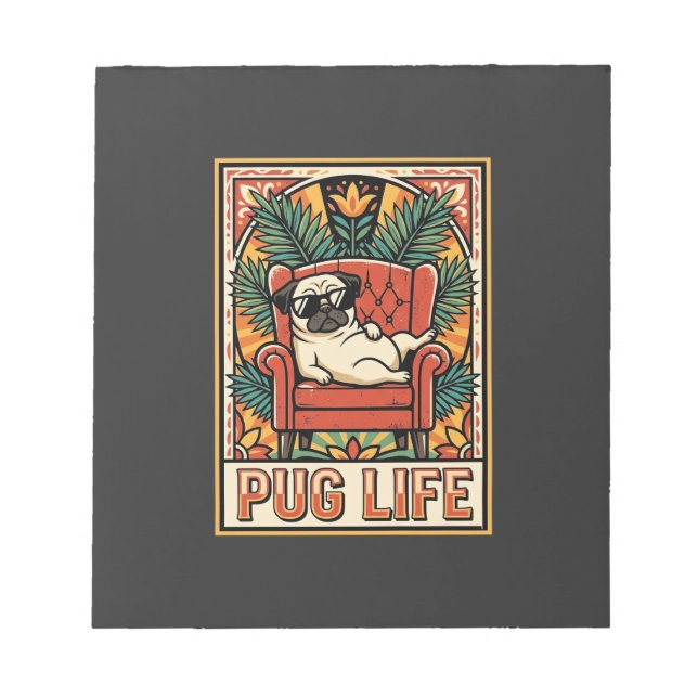 Bloco De Notas Cachorro Arte Popular Retro Pug Life (Frente)