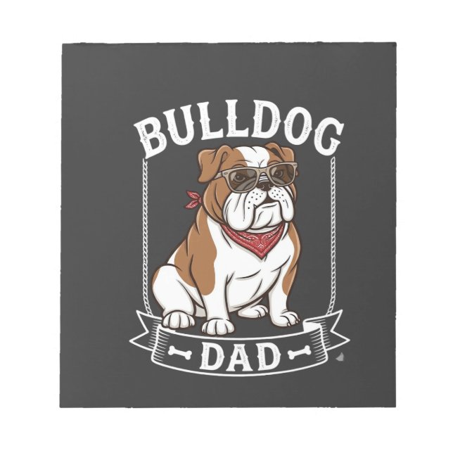 Bloco De Notas Cachorro Bulldog Pai Óculos de Sol Bandana (Frente)