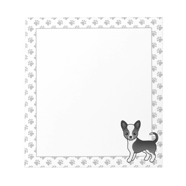 Bloco De Notas Cachorro Chihuahua de Capa Lisa Preta e Branca & P (Frente)