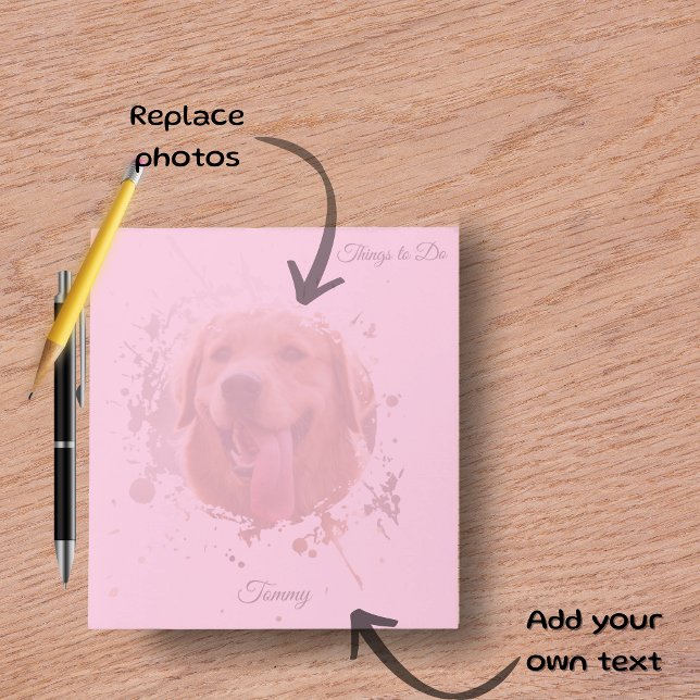 Bloco De Notas Cachorro com Foto Personalizada e Nome (Personalized Custom Photo Pet with Name Pink Notepad)