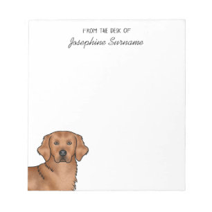 Bloco De Notas Cachorro Cute Retriever Dourado Vermelho Com Nome