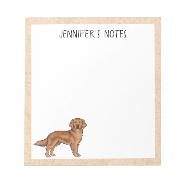 Bloco De Notas Cachorro Cute Retriever Dourado Vermelho Com Nome  (Frente)