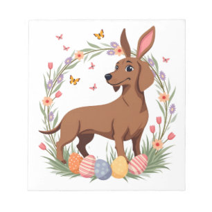 Bloco De Notas Cachorro Dachshund Coelho de Páscoa Vintage com Ov