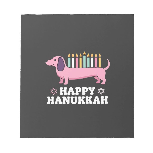 Bloco De Notas Cachorro Dachshund Feliz Hanukkah (Frente)