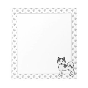 Bloco De Notas Cachorro de Cartoon Malamute Preto Piebald Alaskan