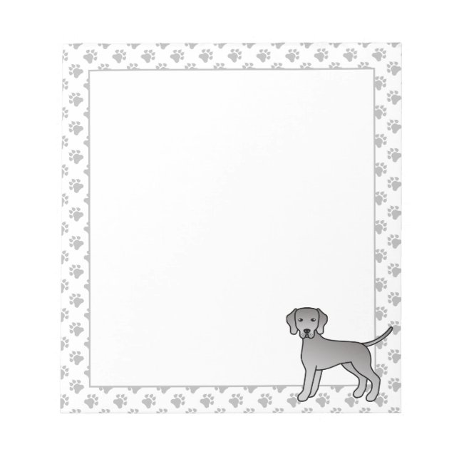 Bloco De Notas Cachorro de desenho animado fofo Weimaraner e pata (Frente)