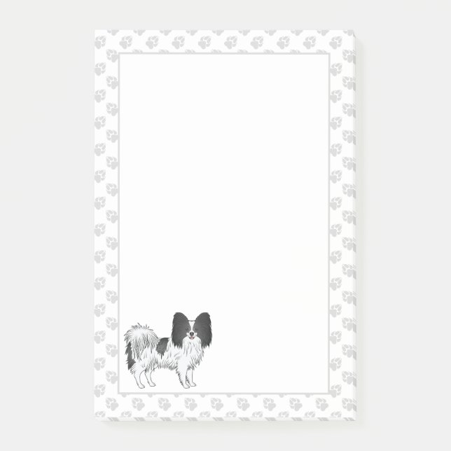 Bloco De Notas Cachorro De Desenho Animado Papillon Preto E Branc (Frente)