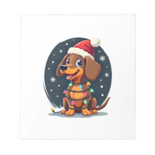 Bloco De Notas Cachorro de Natal Dachshund Papai Noel Xmas Wiener