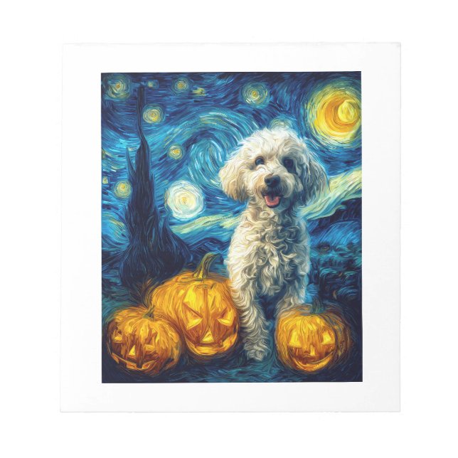 Bloco De Notas Cachorro de Poodle Fofo Abóbora de Halloween F (Frente)