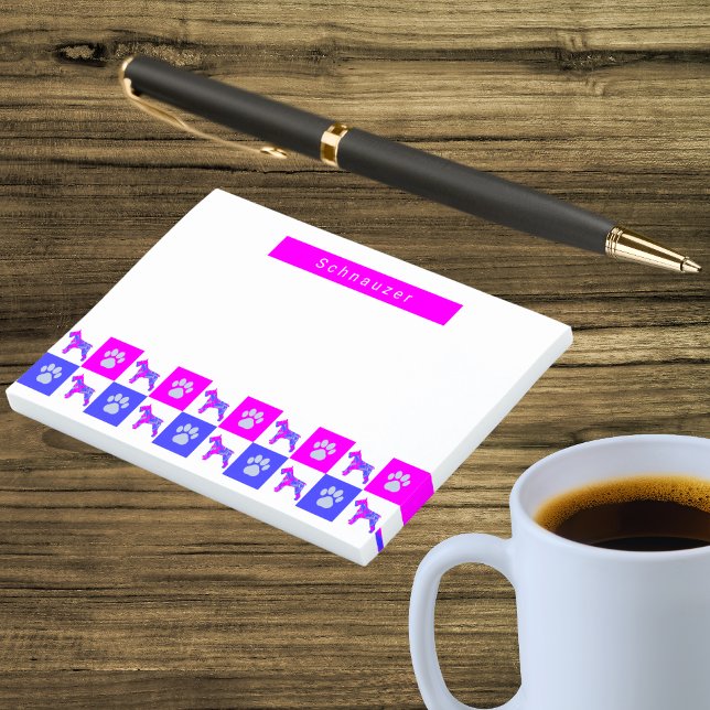 Bloco De Notas Cachorro e pata Quente Rosa e Azul (Schnauzer dog cute pink and blue post it notes)