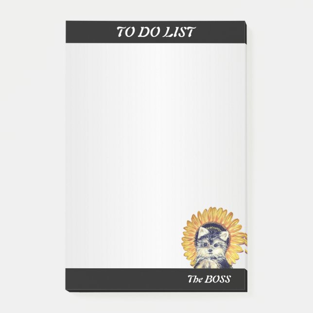 Bloco De Notas Cachorro Fofo com Girassol em Cinza Prata (Frente)