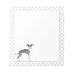 Bloco De Notas Cachorro Galgo Italiano Azul e Branco Com Patas