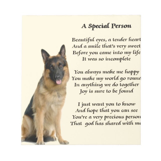 Bloco De Notas Cachorro german shepherd - Poema de Pessoa Especia (Frente)