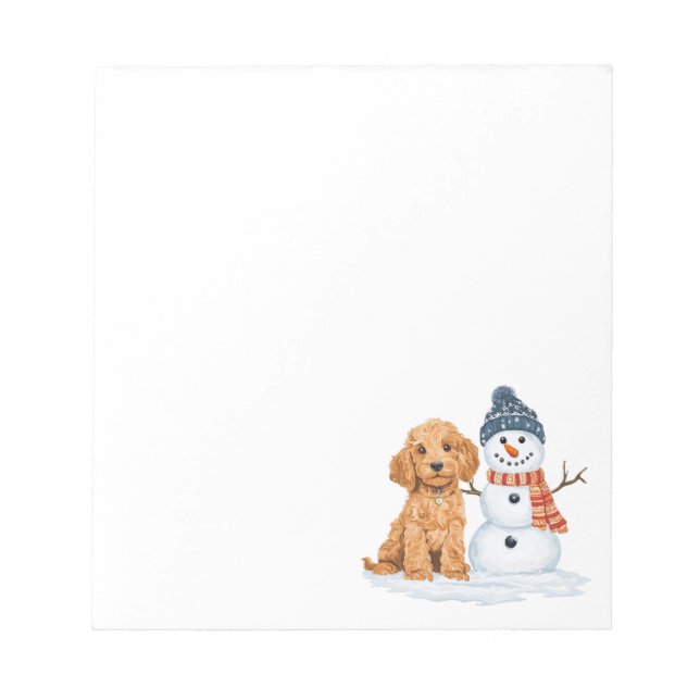 Bloco De Notas Cachorro Goldendoodle de Inverno Boneco de Neve Fo (Frente)