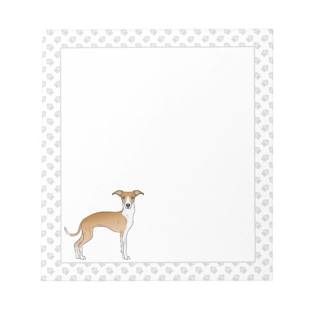 Bloco De Notas Cachorro Italiano Galgo Fawn E Branco Com Patas (Frente)