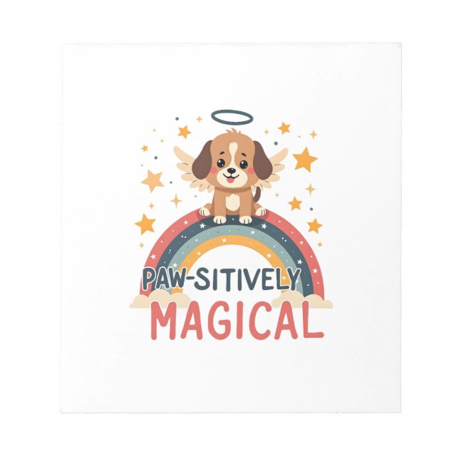 Bloco De Notas Cachorro Mágico Positivamente Antigo Arco-íris Anj (Frente)