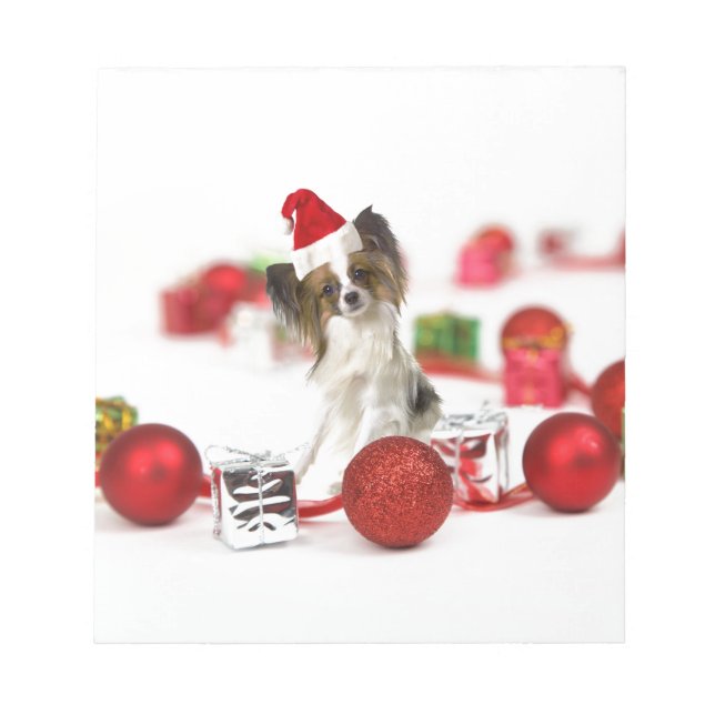 Bloco De Notas Cachorro Papillon Fofo Chapéu de Natal do Papai No (Frente)