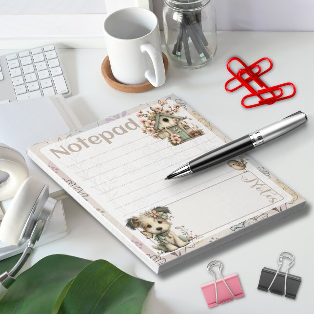 Bloco De Notas Cachorro Pastel & Floral – Design de Casa de Pássa (Criador carregado)