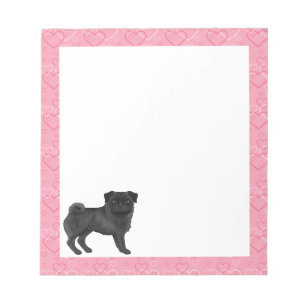 Bloco De Notas Cachorro Pug Preto Desenho Animado Esfregões Amor