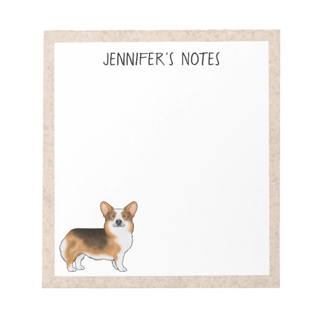 Bloco De Notas Cachorro Tri Pembroke Welsh Corgi Cabeça Vermelha  (Frente)