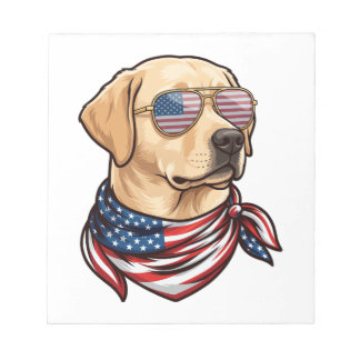 Bloco De Notas Cachorro Usa Óculos de Sol Lenço da Bandeira