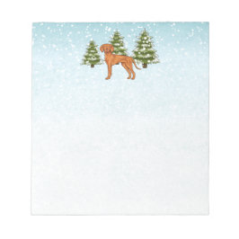 Bloco De Notas Cachorro Vizsla Húngaro Em Snowy Winter Forest Cut