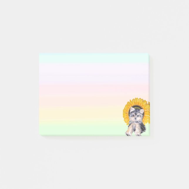 Bloco De Notas Cachorro Yorkshire e Girassol em Cores Pastel (Frente)