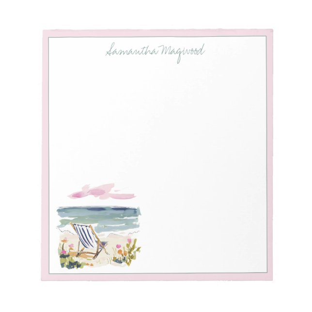 Bloco De Notas Cadeira de Praia Aquarela Personalizada (Frente)