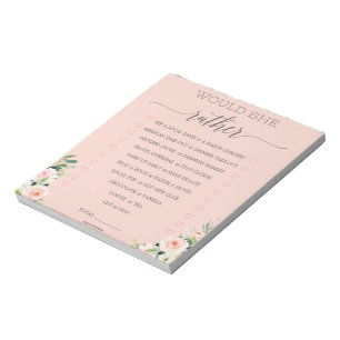 Bloco De Notas Caderno de Jogo 'Would She Rather' para Chá de Noi