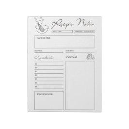 Bloco De Notas Caderno de Receitas Estético Simples para Cozinhei