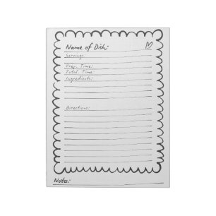Bloco De Notas Caderno de Receitas Simples Preto e Branco em Escr