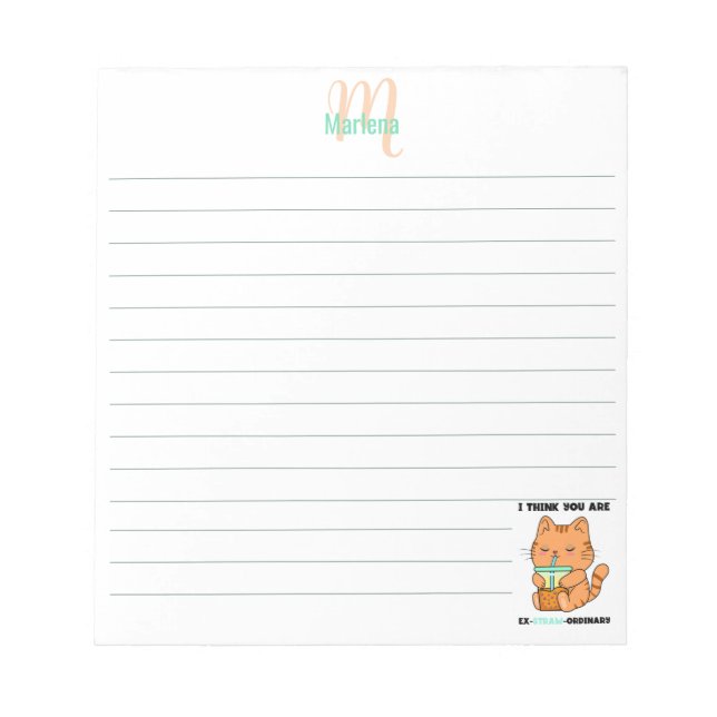 Bloco De Notas Caderno personalizado engraçado de gatinho de chá  (Frente)