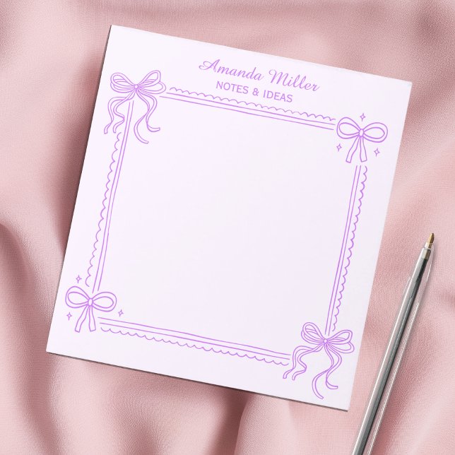 Bloco De Notas Caderno Personalizado Rosa Feminino com Laço Roxo (Criador carregado)