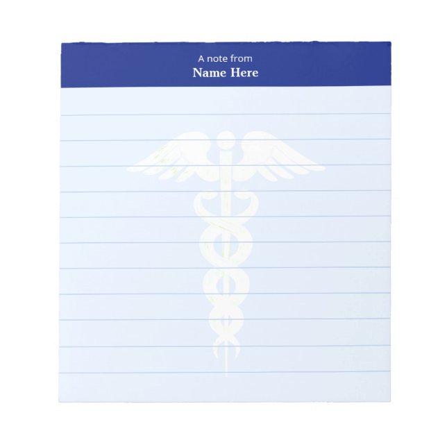 Bloco De Notas Caduceu Médico e Cabeçalho Azul Linhado (Frente)
