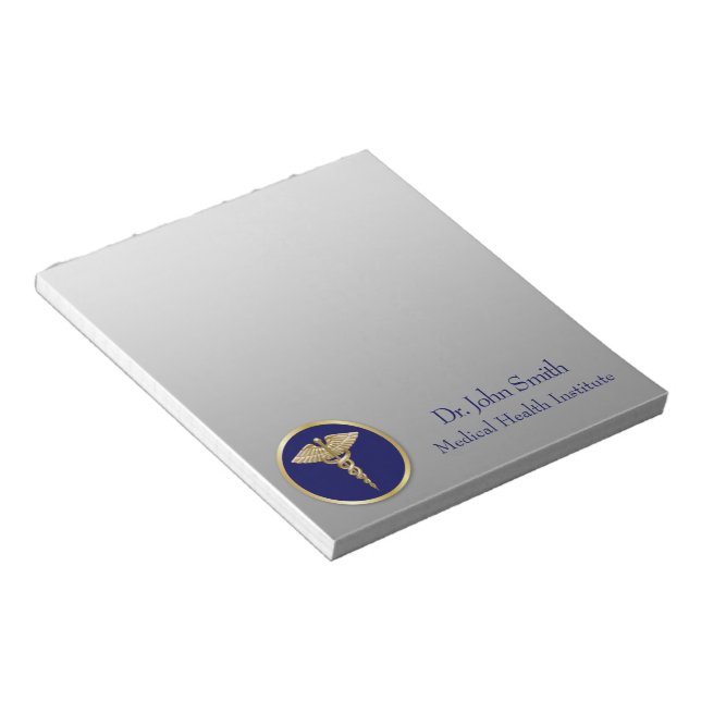 Bloco De Notas Caduceu Médico Profissional Ouro Azul (Inclinado)