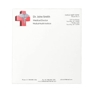 Bloco De Notas Caduceus Cross Red Silver Médico 3D