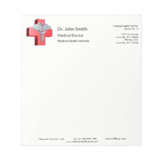 Bloco De Notas Caduceus Cross Red Silver Médico 3D