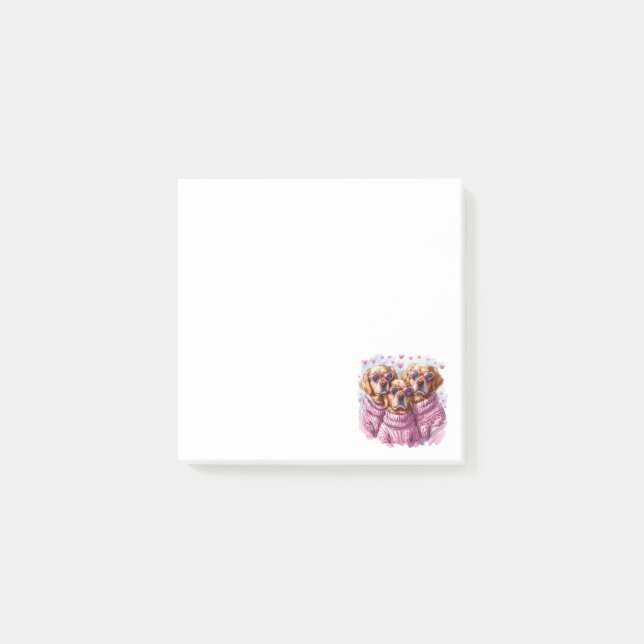 Bloco De Notas Cães de dia de os namorados para Retriever Ouros (Frente)