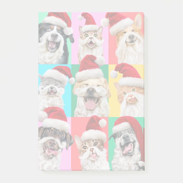 Bloco De Notas Cães e Gatos com Barba de Papai Noel (Frente)