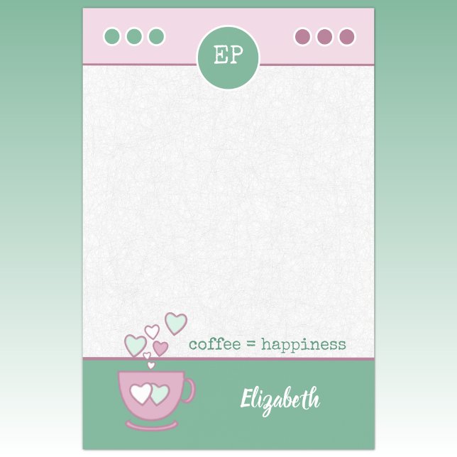 Bloco De Notas Café rosa e verde com nome (Criador carregado)