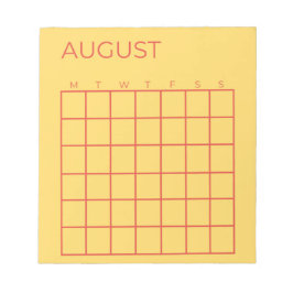 Bloco De Notas Calendário Amarelo Vermelho Inatualizado de Agosto