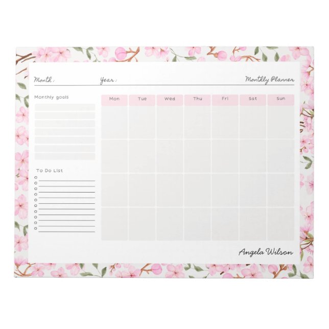 Bloco De Notas Calendário Blooming Cherry Blossoms (Frente)