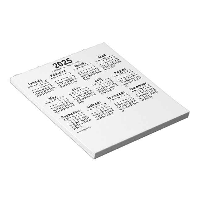Bloco De Notas Calendário branco de 2025 por Notepad 5.5x6 de jan (Inclinado)