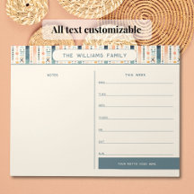 Calendário da Família Boho Weekly com Seção Notas