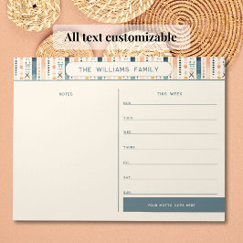 Bloco De Notas Calendário da Família Boho Weekly com Seção Notas